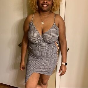 ASOS Plaid Mini Black & White Dress Size 14 Women with side Race Stripe